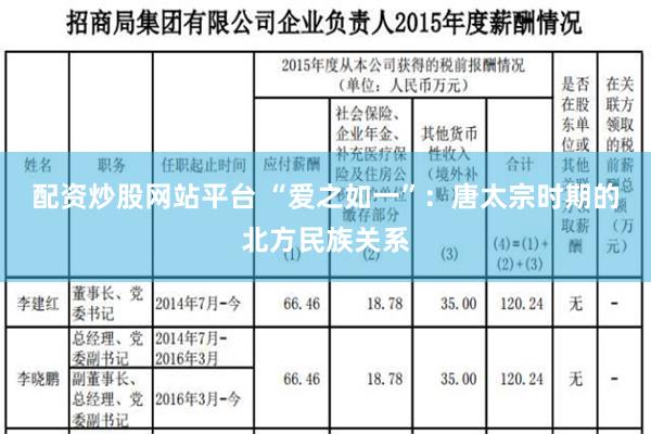 配资炒股网站平台 “爱之如一”：唐太宗时期的北方民族关系