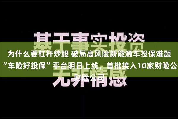 为什么要杠杆炒股 破局高风险新能源车投保难题！“车险好投保”平台明日上线，首批接入10家财险公司